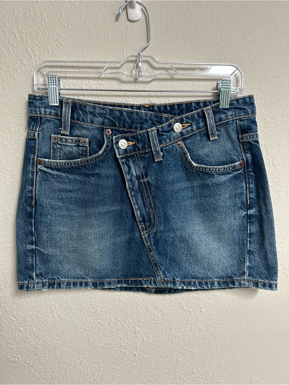 Zara Z1975 Denim Asymmetric Crossover Waist Mini Skirt Small